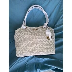 Michael Kors Tote Women Medium Vanilla NWT Signature MK Logo Jet Set Travel Bag